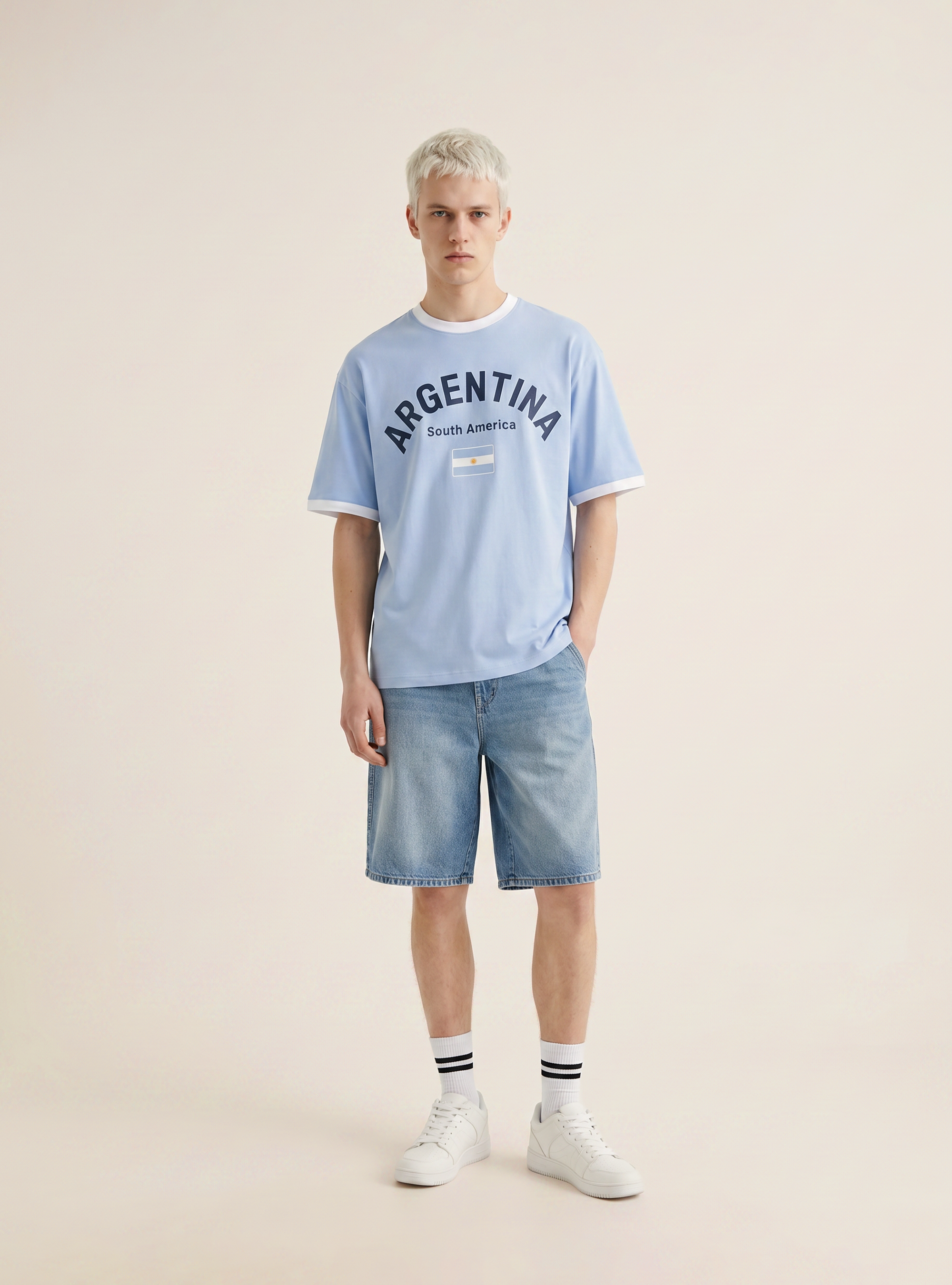T-shirt boxy fit con stampa mondiali, AZ2 AZURE MEDIUM